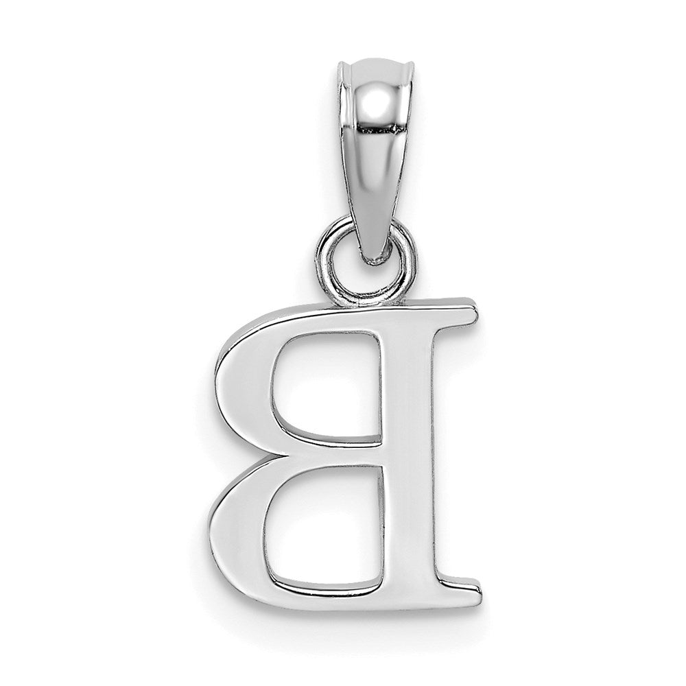 10k White Gold Polished Block Initial B Charm