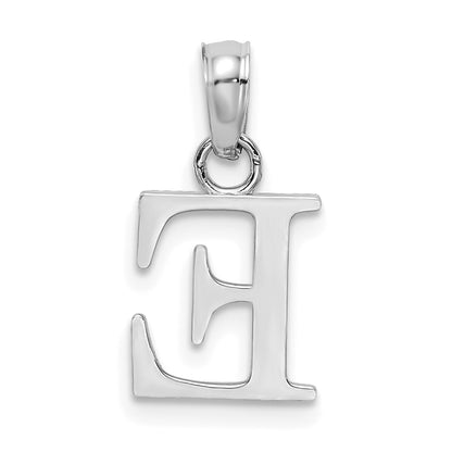 10K White Gold Polished Block Initial E Charm