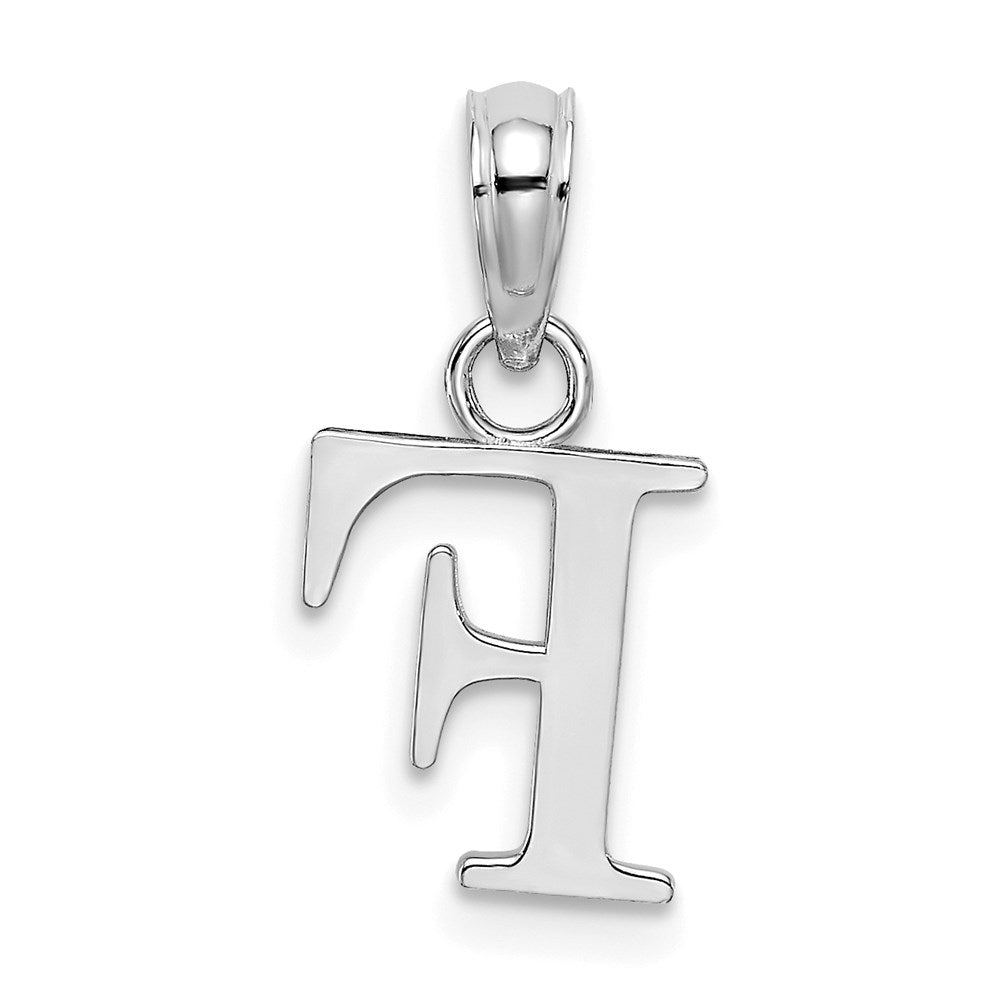10K White Gold Polished Block Initial F Charm