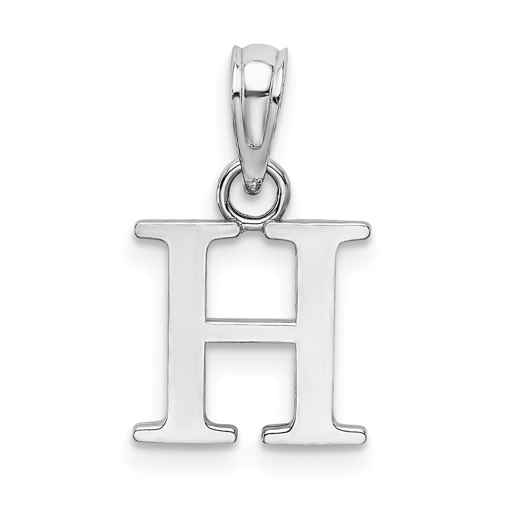 10K White Gold Polished Block Initial H Charm