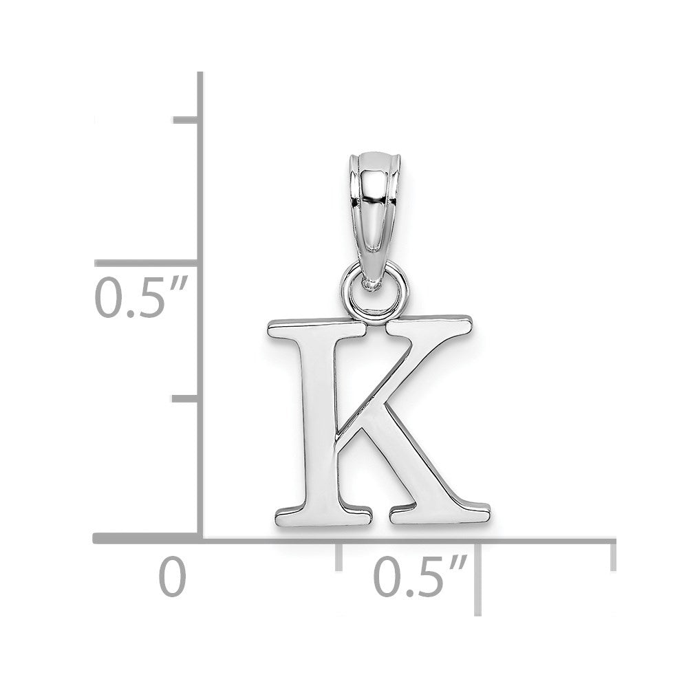 10K White Gold Polished Block Initial K Charm