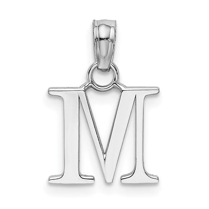 10K White Gold Polished Block Initial M Charm
