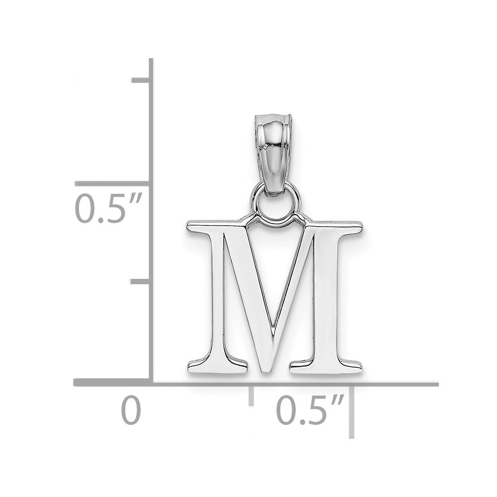 10K White Gold Polished Block Initial M Charm