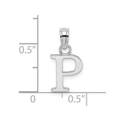 10K White Gold Polished Block Initial P Charm