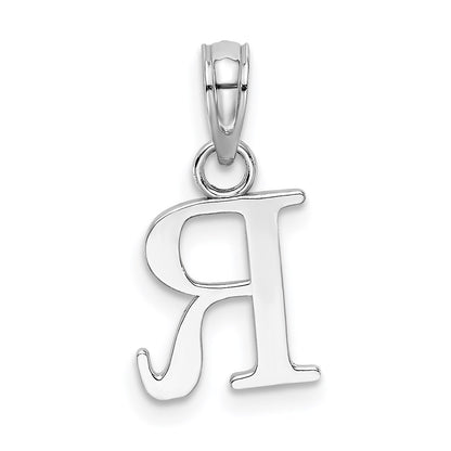 10K White Gold Polished Block Initial R Charm