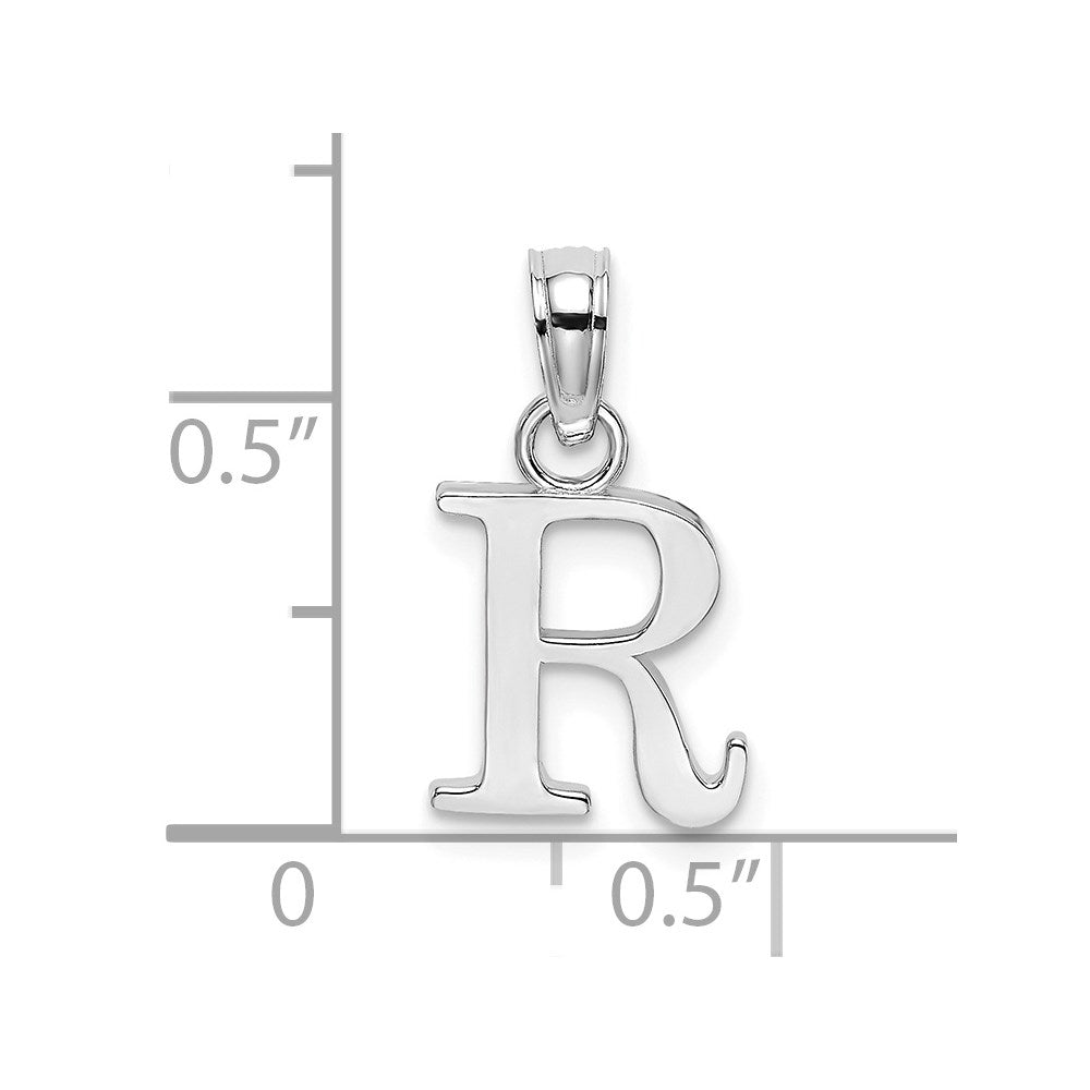 10K White Gold Polished Block Initial R Charm