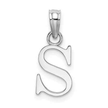 10K White Gold Polished Block Initial S Charm