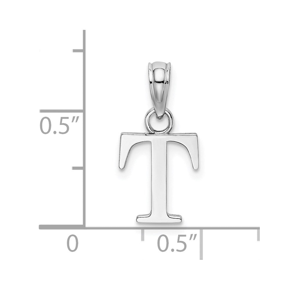 10K White Gold Polished Block Initial T Charm