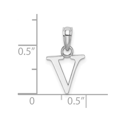 10K White Gold Polished Block Initial V Charm