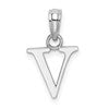 10K White Gold Polished Block Initial V Charm
