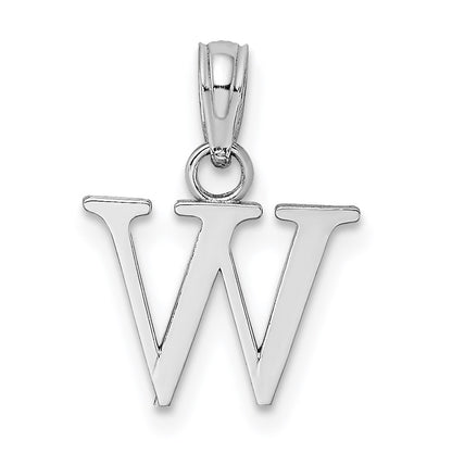 10K White Gold Polished Block Initial W Charm