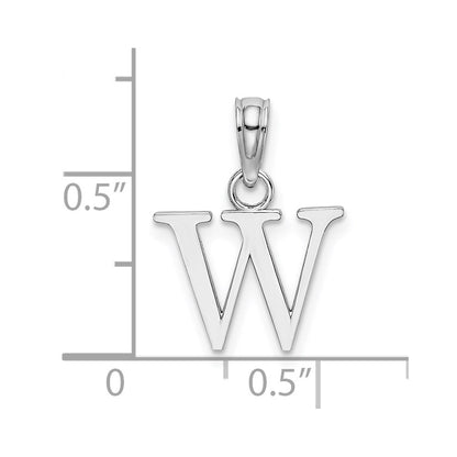10K White Gold Polished Block Initial W Charm