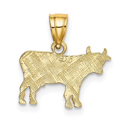 10K Flat Etched Cow Charm