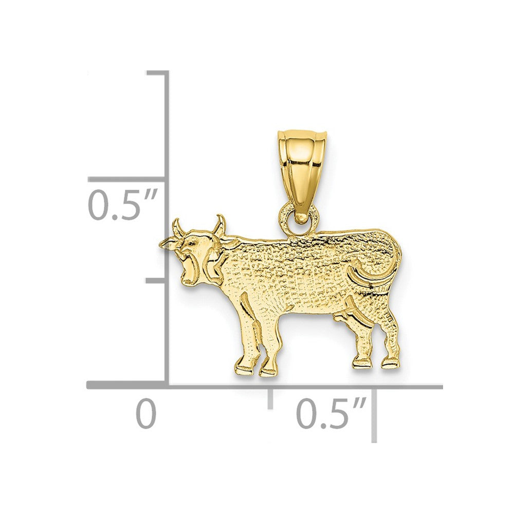 10K Flat Etched Cow Charm