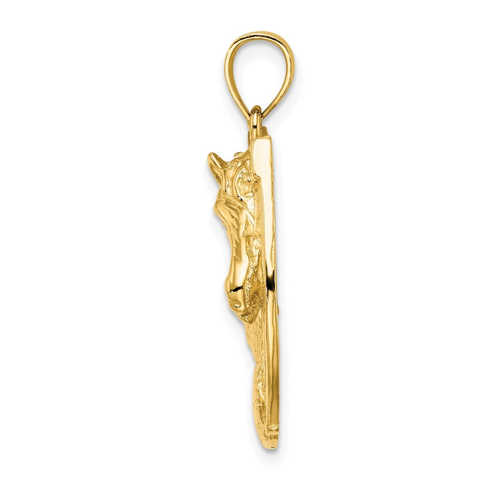 10K Large Polished and Textured Horse Head In Horseshoe Pendant