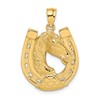 10K Large Polished and Textured Horse Head In Horseshoe Pendant
