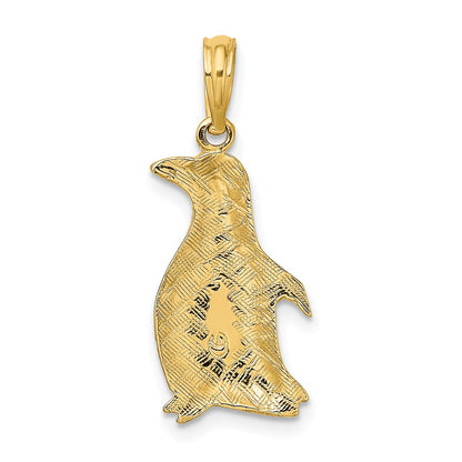 10K 2-D Polished Etched Penguin Charm