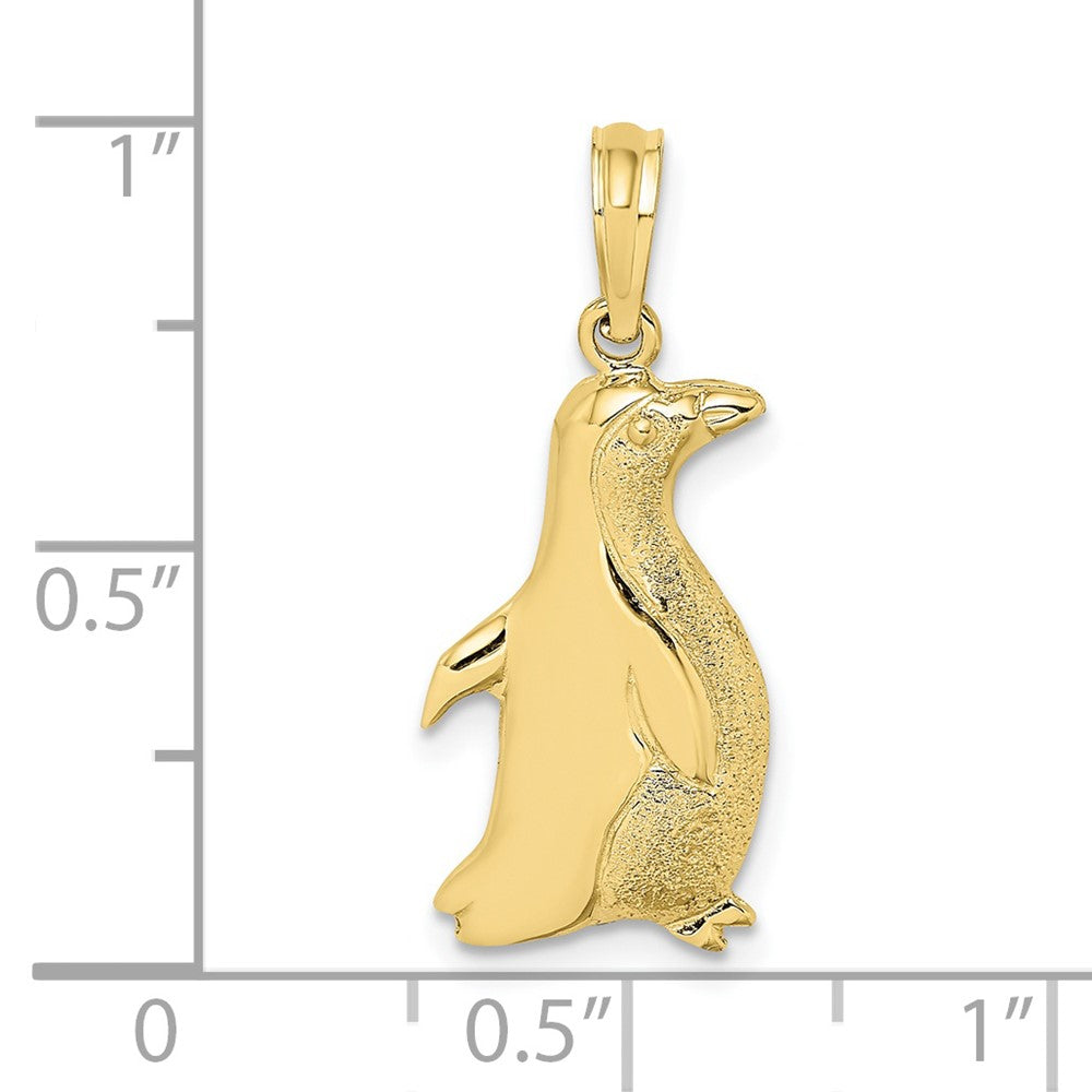 10K 2-D Polished Etched Penguin Charm
