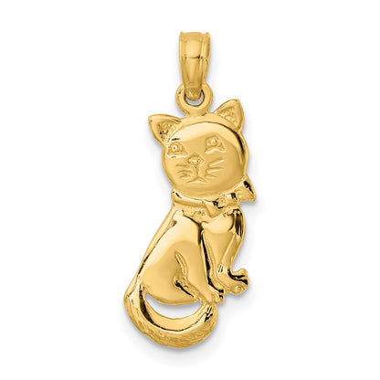 10K 3-D Polished Sitting Cat with Bow Charm