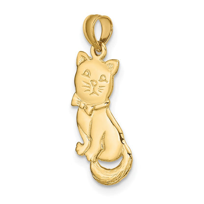 10K 3-D Polished Sitting Cat with Bow Charm