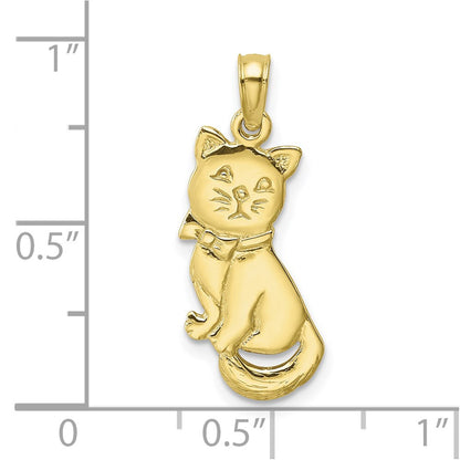 10K 3-D Polished Sitting Cat with Bow Charm
