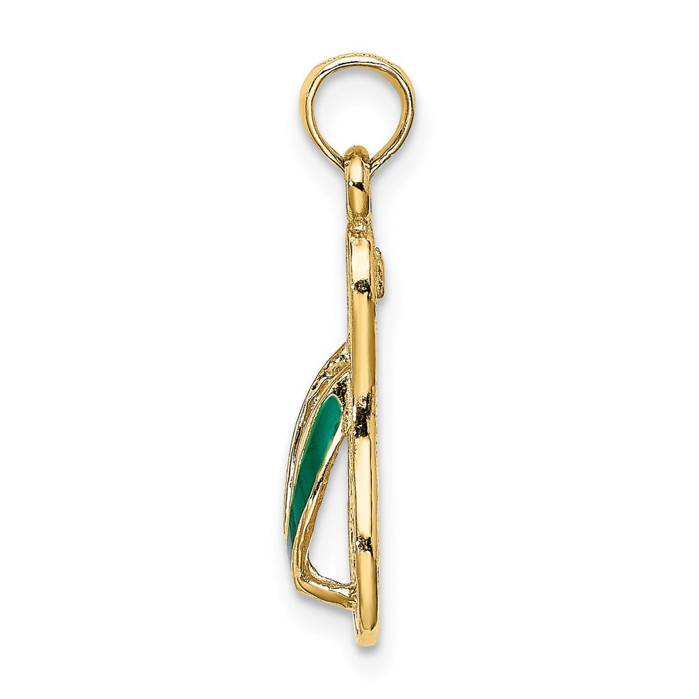 10K 3-D with Green Enamel Single Flip-Flop Charm