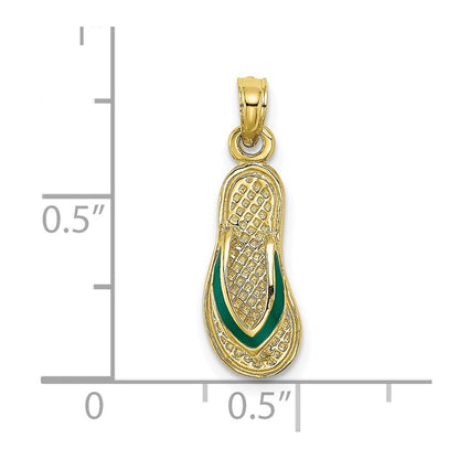 10K 3-D with Green Enamel Single Flip-Flop Charm