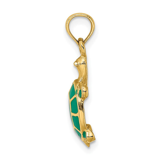 10K with Green Enamel Tortoise Charm