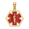 10k Red Enameled Medical Symbol 16x18mm Hexagon Disc Pendant