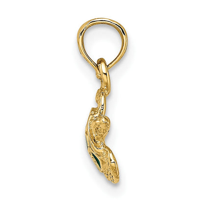 10K Textured and Green Enameled Sea Turtle Charm
