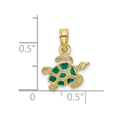 10K Textured and Green Enameled Sea Turtle Charm
