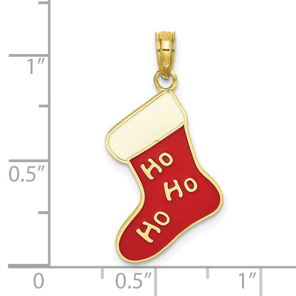 10K Red and White Enamel HO HO HO Christmas Stocking Charm