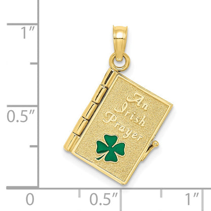 10K 3-D Moveable AN IRISH PRAYER Book with Enameled Clover Charm