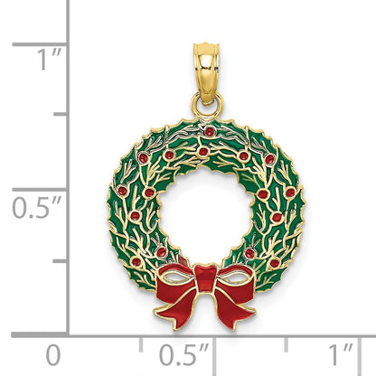 10K Green and Red Enamel Christmas Wreath Charm