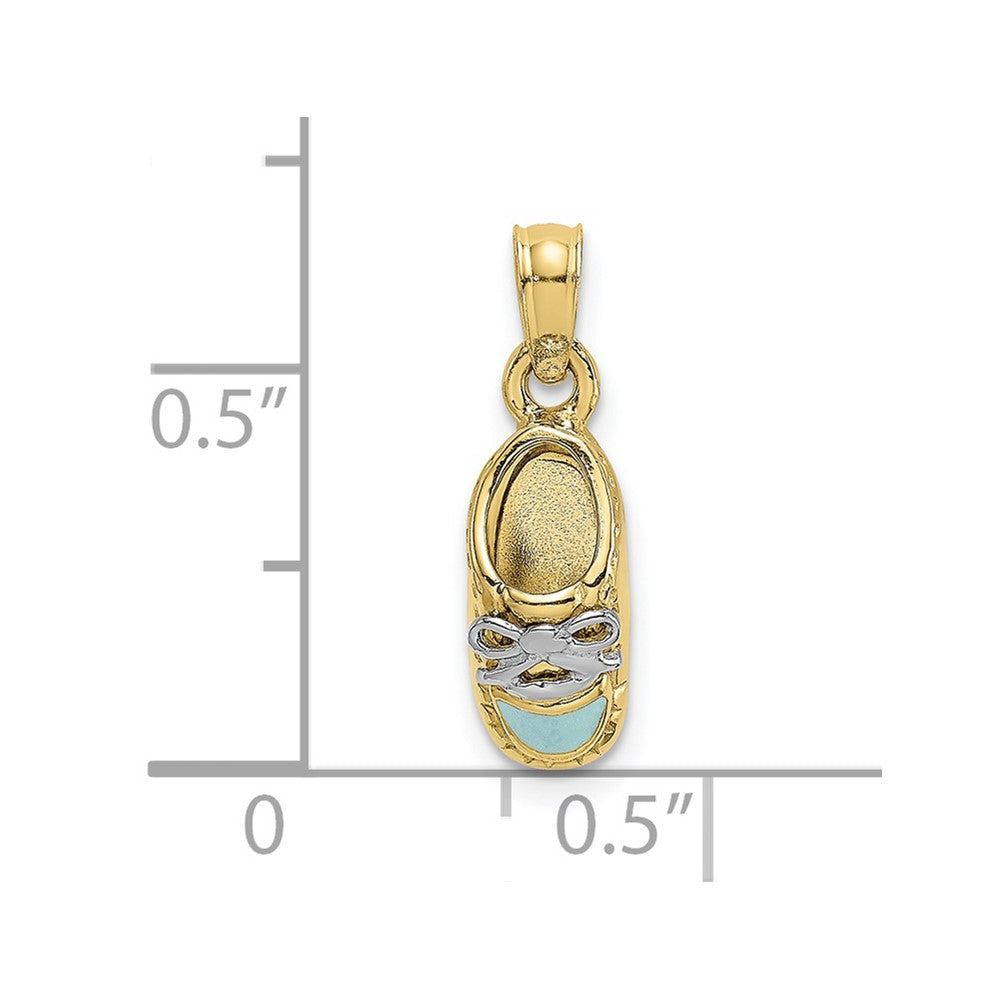 10K and White Rhodium 3-D Light Blue Enamel Baby Shoe Charm