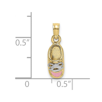 10K and White Rhodium 3-D Pink Enamel Baby Shoe Charm