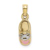 10K and White Rhodium 3-D Pink Enamel Baby Shoe Charm