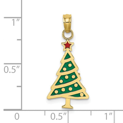 10K Green Enameled Christmas Tree with Red Star Charm