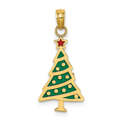 10K Green Enameled Christmas Tree with Red Star Charm