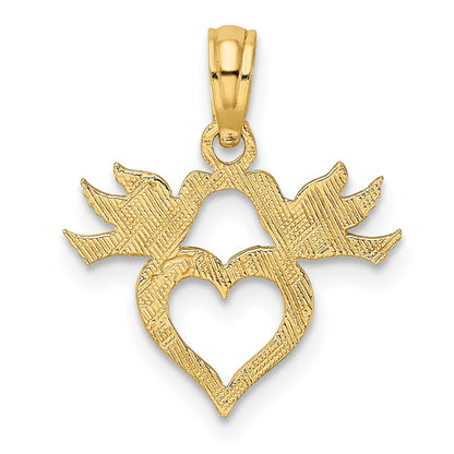 10K Heart with Love Birds Charm