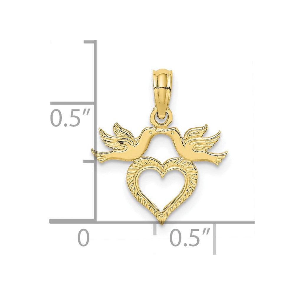 10K Heart with Love Birds Charm