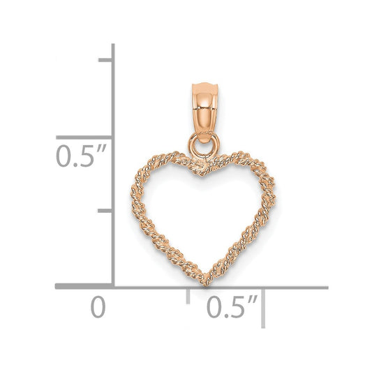 10K Rose Gold 3-D Polished Rope Heart Charm