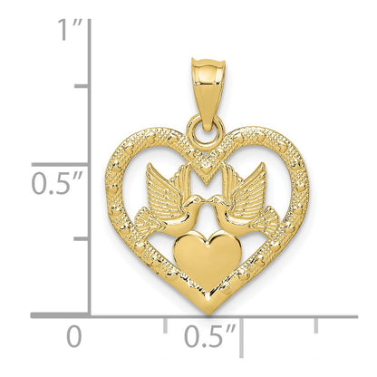 10K Doves In Heart Charm