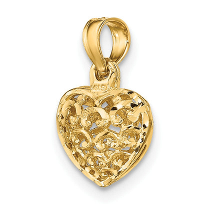 10K 3-D Diamond-cut Mini Puffed Filigree Heart Charm
