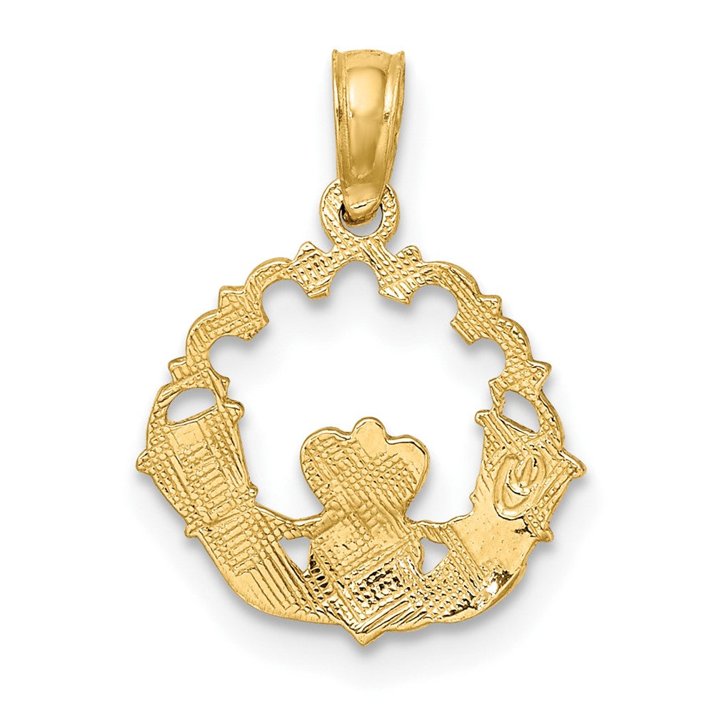10K Engraved Claddagh In Scalloped Circle Charm