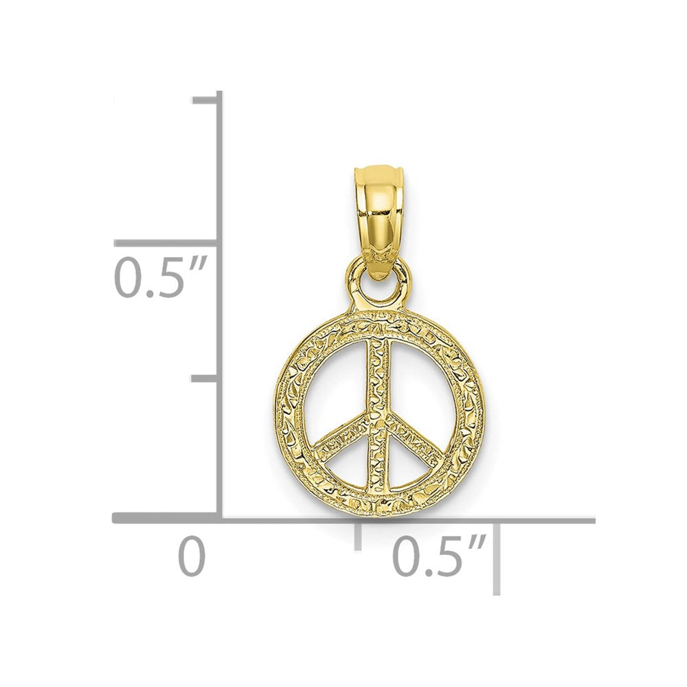10K Flat Textured Mini Peace Sign Charm