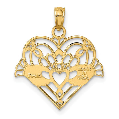 10K Polished and Beaded Claddagh In Heart Charm