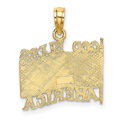 10K Polished Textured GOD BLESS AMERICA Flag Charm
