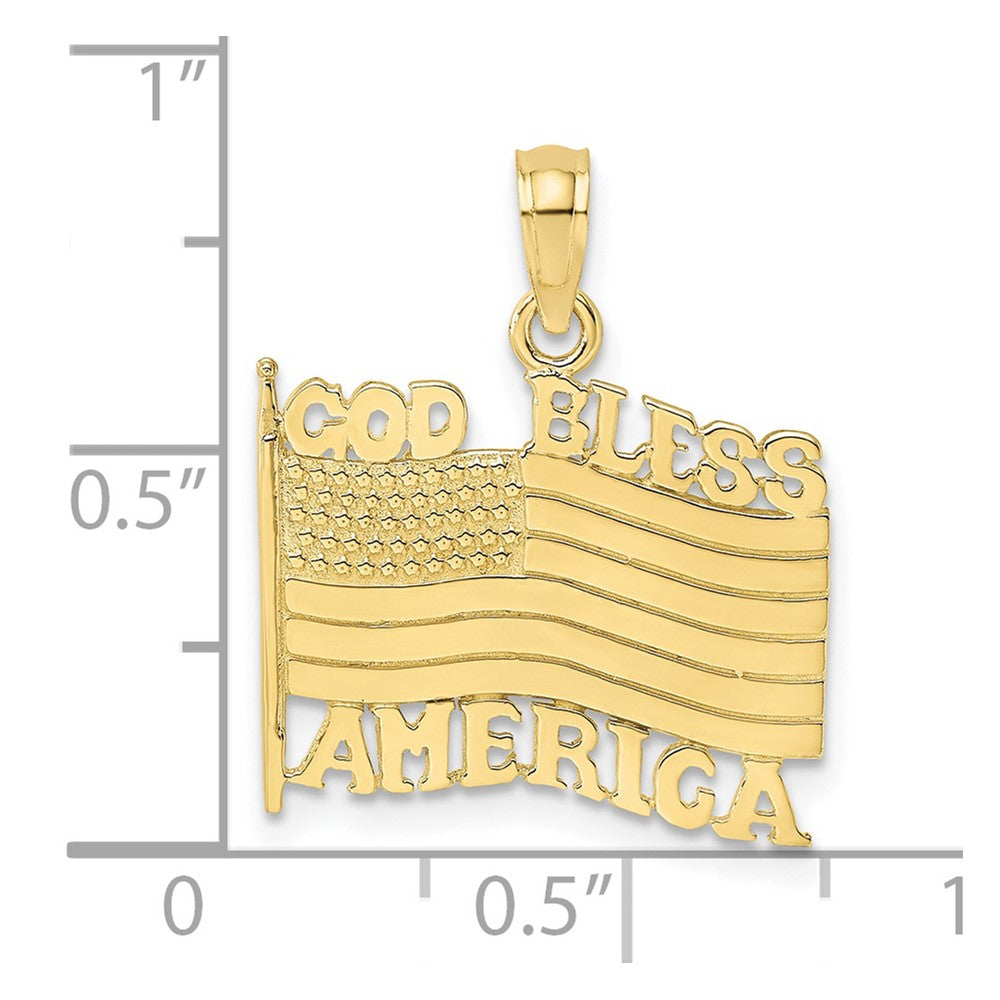 10K Polished Textured GOD BLESS AMERICA Flag Charm