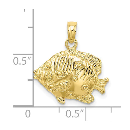 10K 2-D Polished Engraved Butterfly Fish Charm
